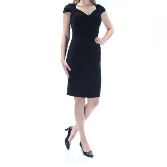 LAUREN Ralph Lauren Black Cap Sleeve Side Ruched Dress, Size 8 - Picture 7 of 13